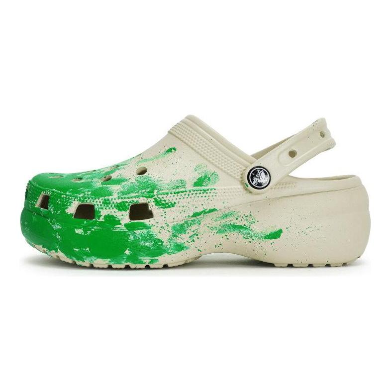 Crocs Classic Platform Clog 811 Manufacturing Spreading Scene Fluid Ink Splash Hole Shoes Women's Bone White Green
