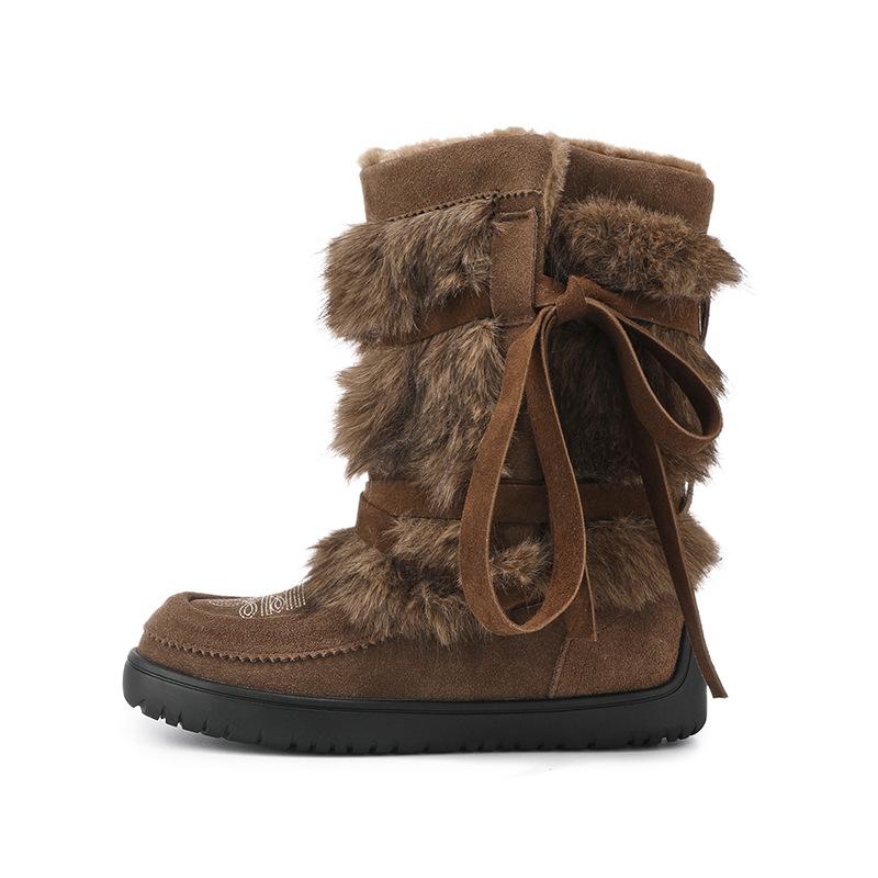 

Women s thick bottom fashion straps winter lightweight warm anti cold snow boots non-slip casual sneakers plush cotton boots 40 коричневий