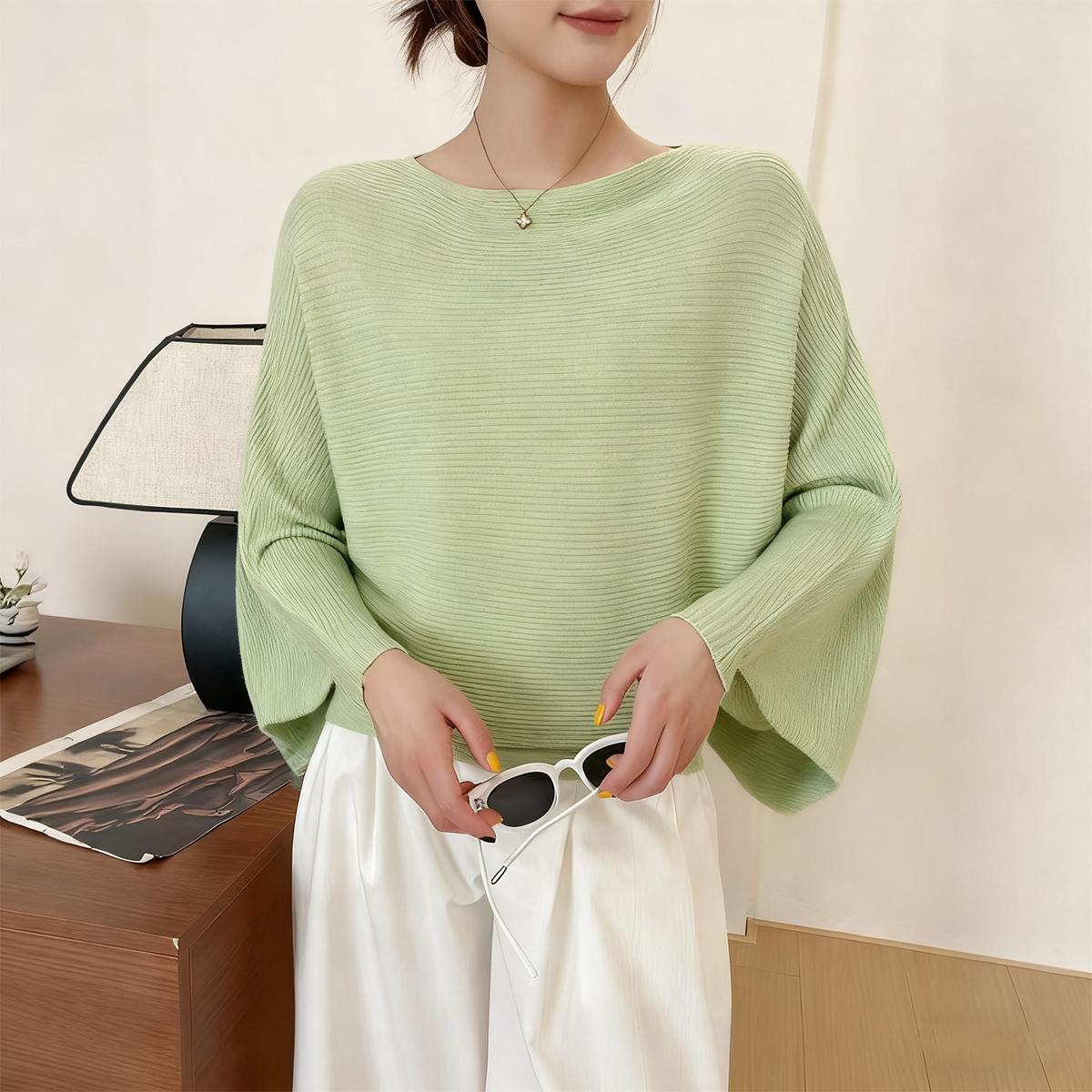 

Жіночий светр вільного крою з рукавом «летюча миша» на одне плече навесні 2024 року — великий розмір, топ з довгими рукавами One Size