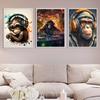 Monkey Cat Dog Headphone Poster Living Bed Room Home Bar Decor Canvas Painting Fashion Dj Music Animal Wall Art Picture Prints