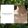 Romantic Fairycore Green Crystal Beaded Lariat Necklace for Women White Lily Pendants Versatile Choker Accessories Jewelry Gift