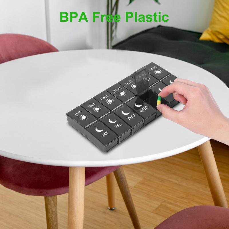 Wöchentliche Pillendose mit 14 Fächern, tragbar, für Reisen, morgens und abends, Pillenetui, Organizer, Pillenspender, Gesundheit