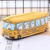 Zipper Closure School Bus Pencil Case Canvas Material Stationery Box Pen Bag  Storage Use