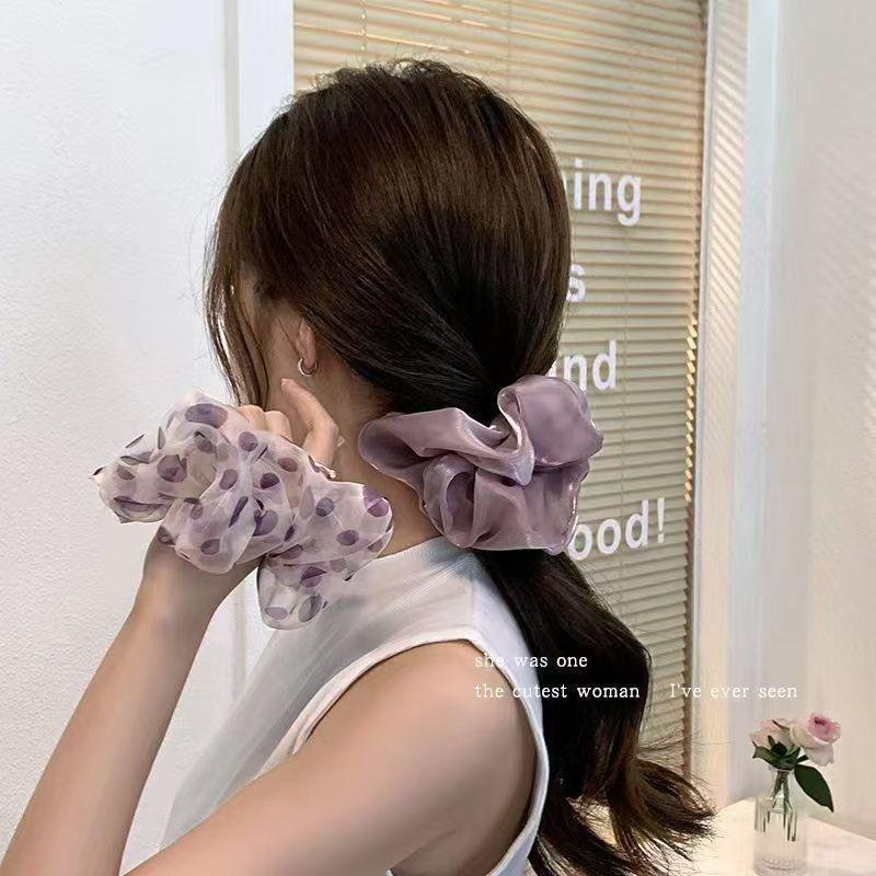Pearlescent Purple Polka Dot Mesh Hair Scrunchie