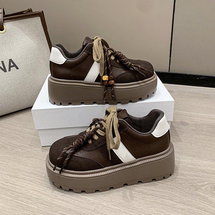 Thick-soled German training shoes for women's 2025 spring new super fire heightening versatile leather muffin Birken casual Forrest Gump shoes
