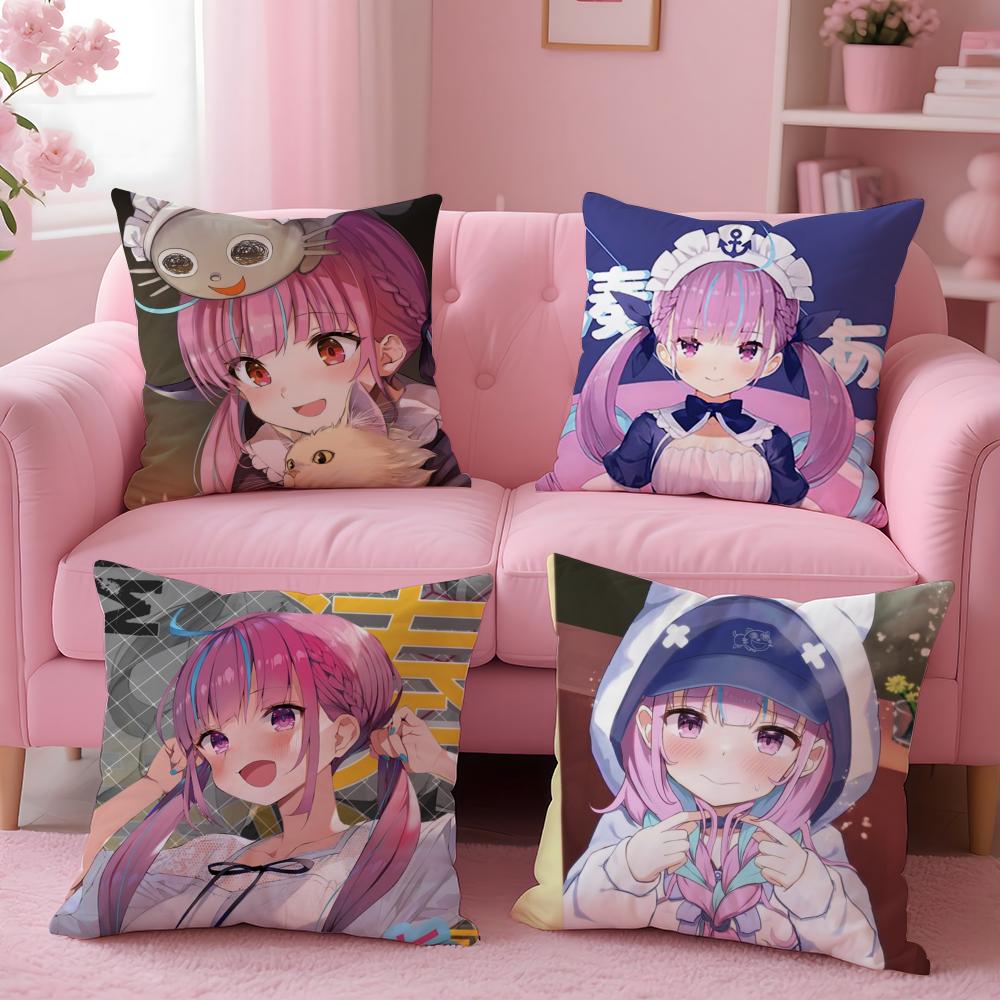 Cute Virtual Japanese Vtuber MMinato Aqua Cushion Cover Pillow Case Soft Skin Friendly Fabric Concealed Zipper