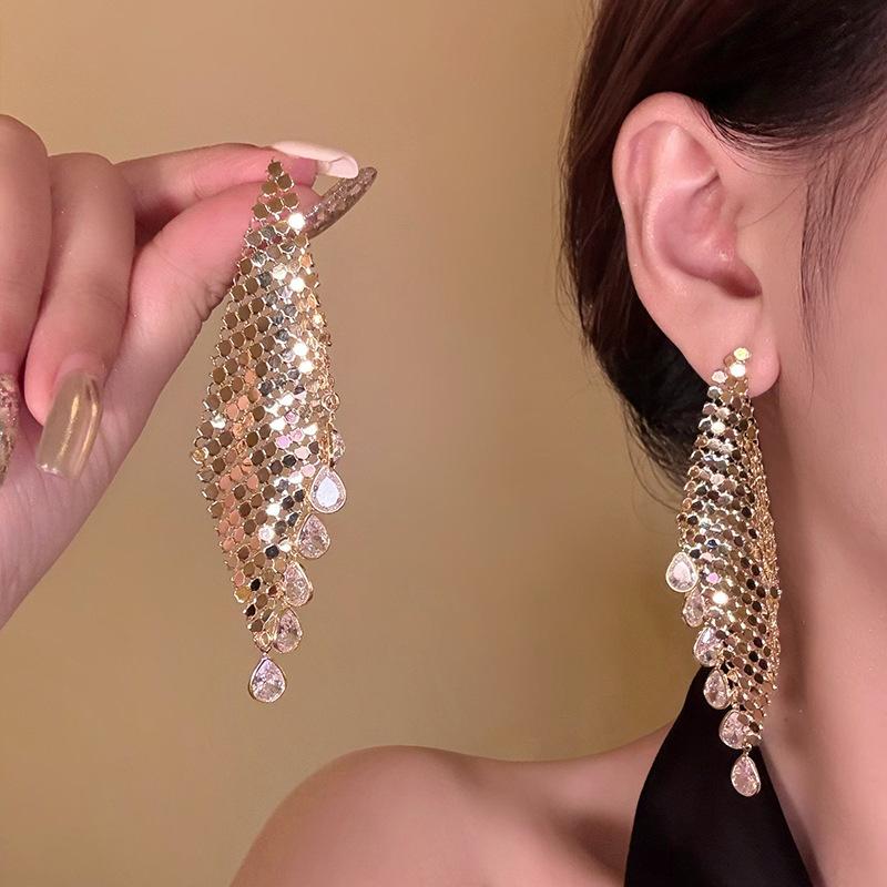 18k electroplating European and American zircon water drop fringed earrings earrings exaggerated earrings women
