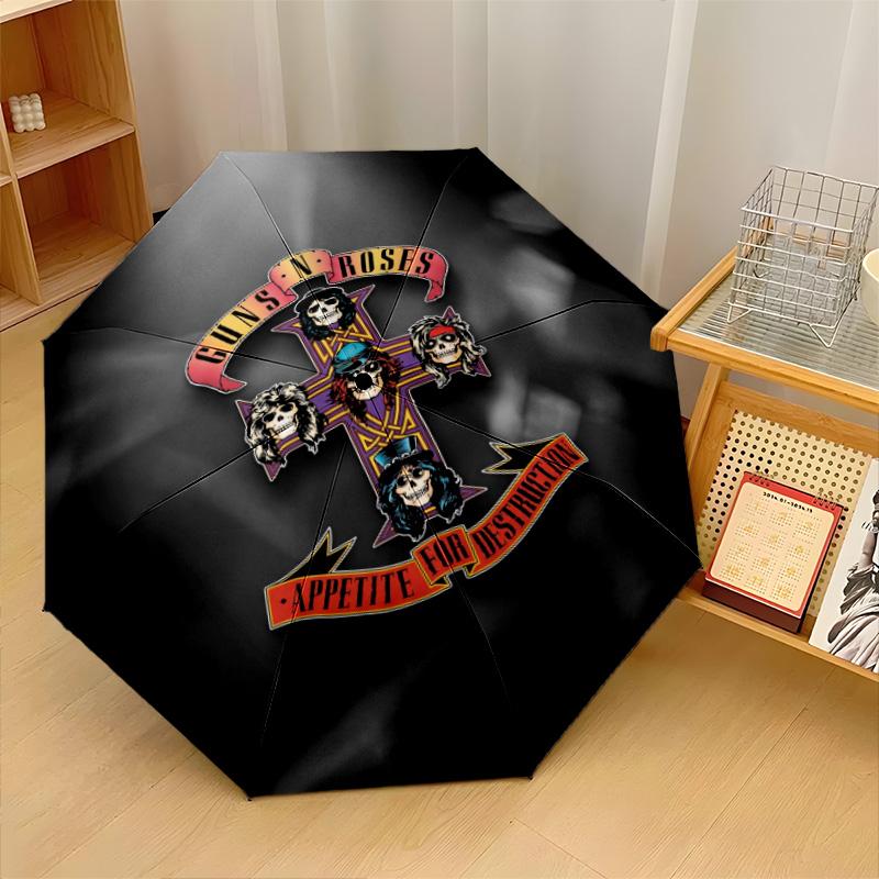 Guns N’ Roses Print 8?Ribs Automatic Umbrella Wind Resistant Lightweight Folding Umbrella For Outdoor Travel