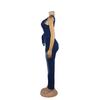 Women's European & American African Denim Halter Jumpsuit: Whitened, Washed, Stretchy, Tie Waist Belt.