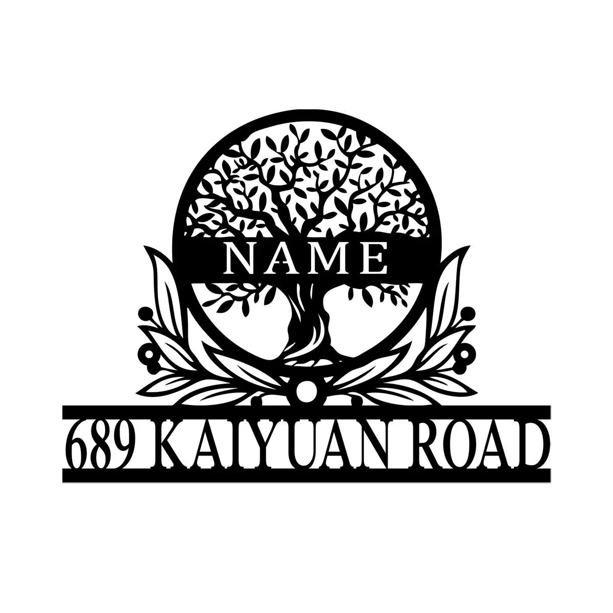 Tree of Life Metal Wall Art, Custom Family Name Sign, Front Porch Address Decor, Outdoor Metal Sign