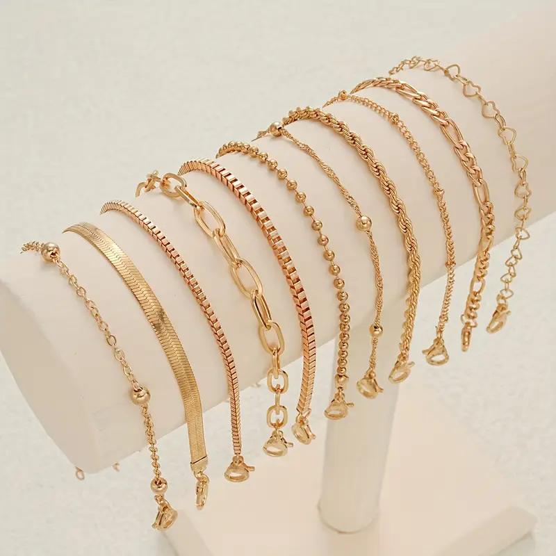 11pcs Chic Snake Chain Bracelet Set for Women Boho Simple Elegant Heart Geometric Chain Vacation Date Casual Jewelry Gifts 2026