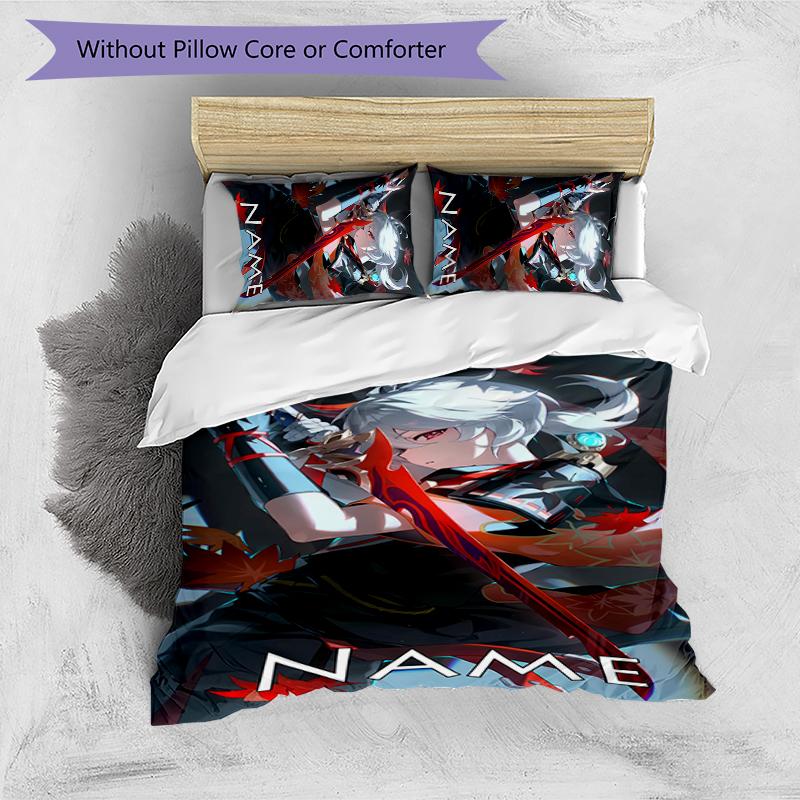 3pcs Custom Name Cartoon Genshin Impact Manye Bedding Set Duvet Cover Closure Includes 1 Duvet Cover & 2 Pillowcases for All Seasons Bedroom Decor