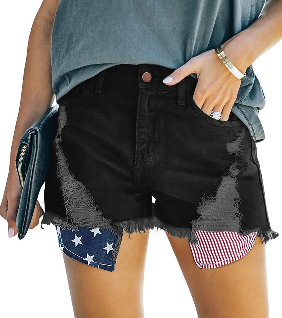 European & American Retro High-Waisted Floral Ripped Denim Shorts - Women's Slim Fit Jeans