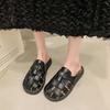 Leather Bag Head Half Slippers Women's Summer Wear 2025 New Retro Woven Hollow Thick Sole One Pedal Lazy Shoes
