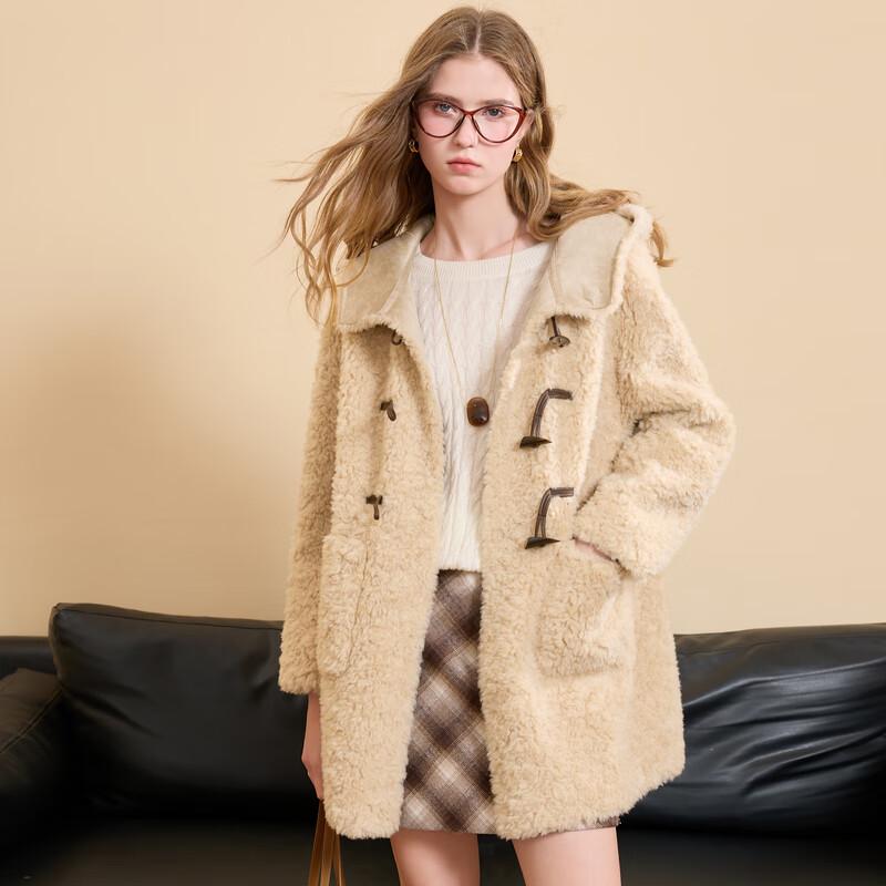 Sancai 2025 Winter Wool Hooded Toggle Button Coat
