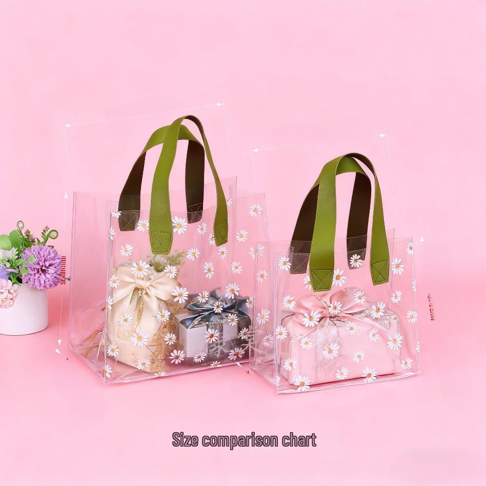 Daisy Transparent PVC Tote Bag - Elegant Gift Bag for Weddings, Birthdays, and Holidays