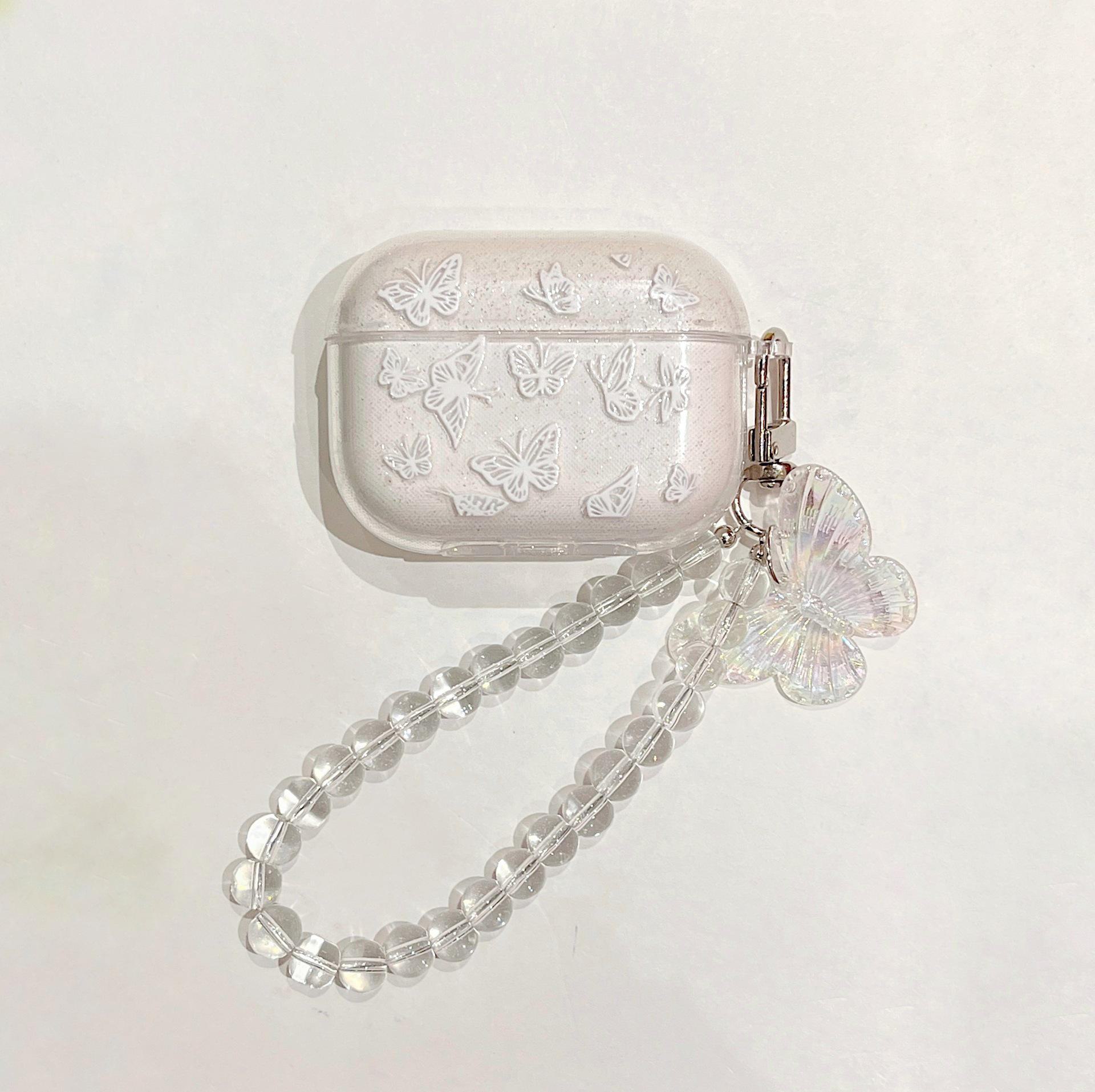 

Прозрачный блестящий чехол для Bluetooth-гарнитуры с цепочкой-бабочкой для 1/2/3Pro Airpods 3rd generation белый