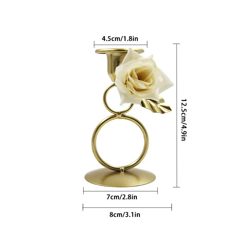 Nordic Rose Candlestick Metal Iron Crafts Wedding Candelabrum Flowers Ring Wax Candle Stand Dining Table Center Piece Decoration