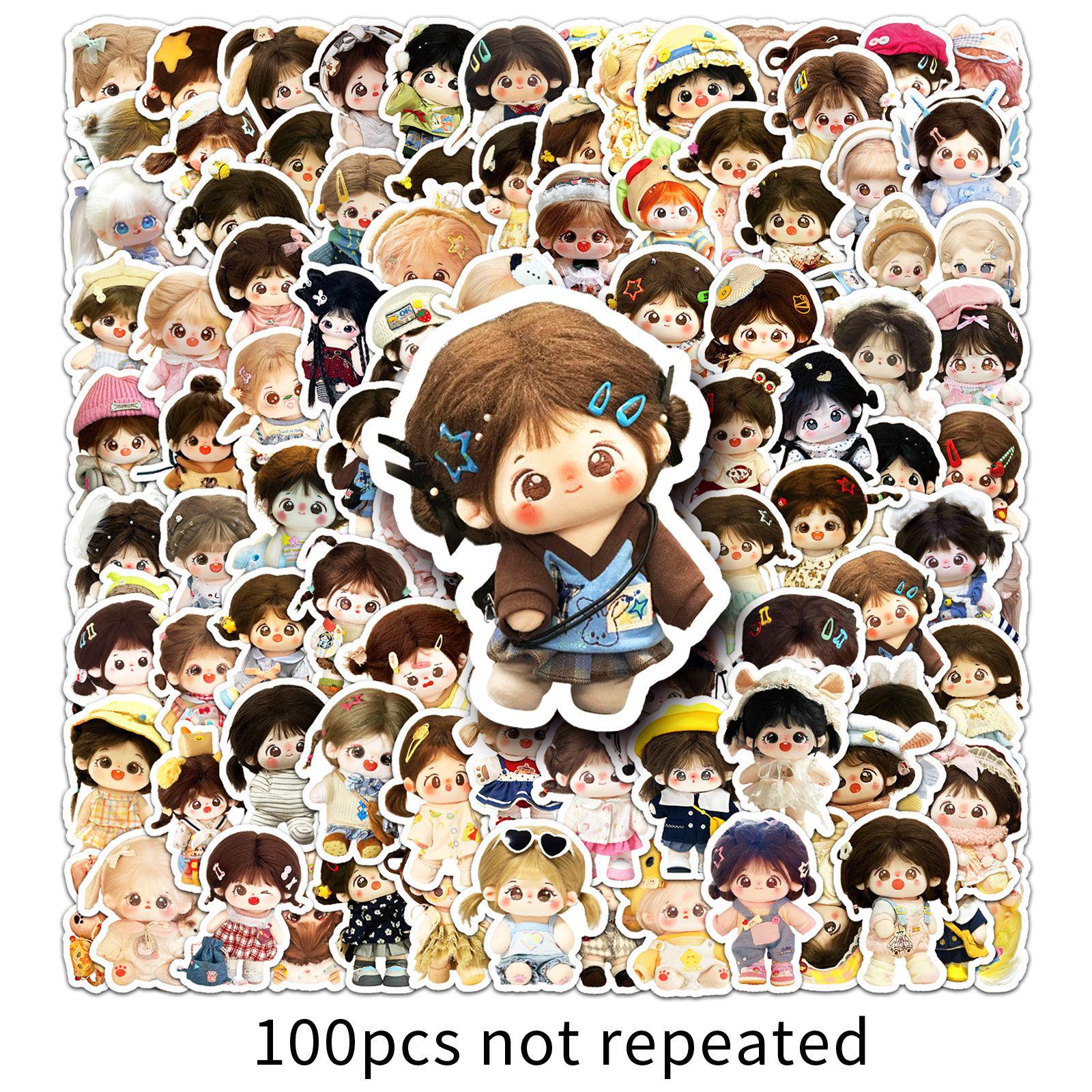 

100 Cartoon Cotton Doll Stickers for Water Bottles and Laptops - Creative, Cute, Waterproof Decoration.