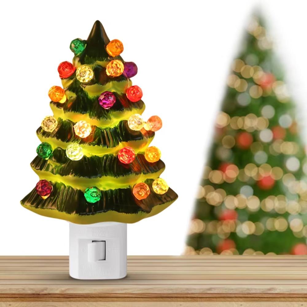 US Plug Christmas Tree Night Light Resin Bedside Lamp Christmas Mood Light  Study