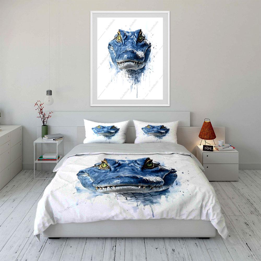 Blue Crocodile Face Illustration. Bedding Sets Duvet Cover Sets Duvet Covers Pillowcases(1*Duvet Cover 2*Pillowcases Without Duvet Insert)
