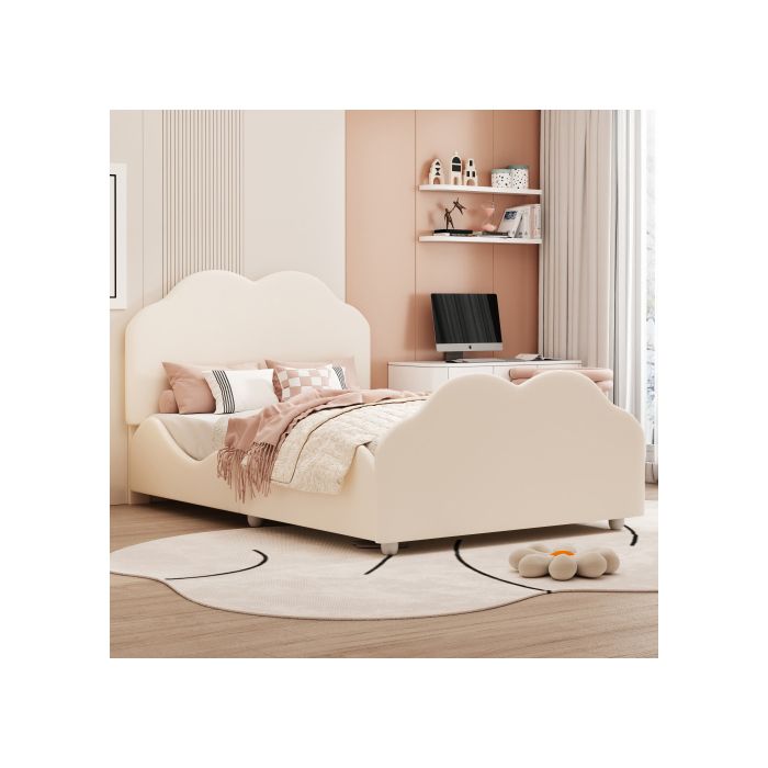 Lit D'enfant Rembourré De 90 X 200 Cm De Haut, Cadre De Lit À Barreaux Avec Tête Et Pied De Lit En Forme De Nuage.