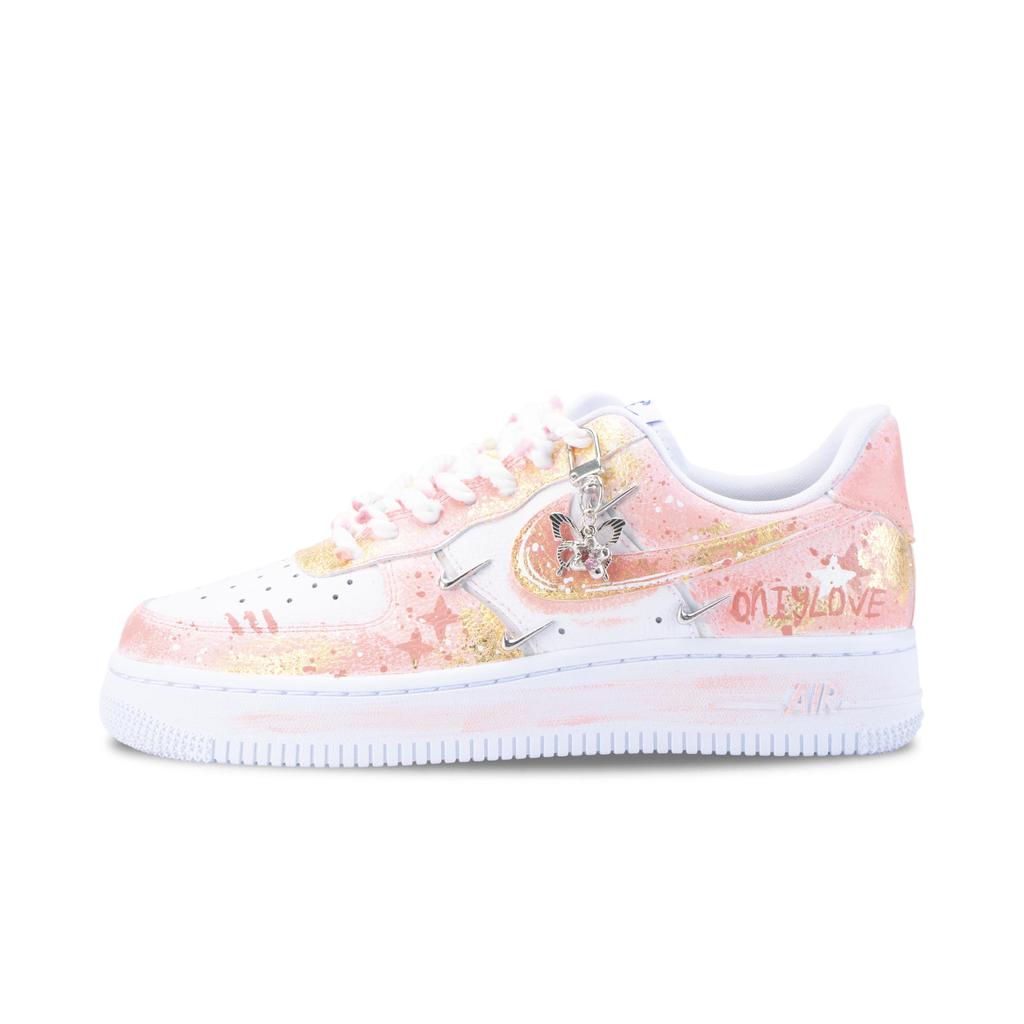Nike Air Force 1 Rosa Stella Farfalla Sogno Antiscivolo Basse Scarpe da Skateboard Donna Polvere d'Oro CT1990-100(Team836-)