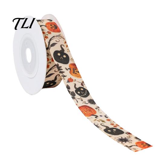 Seasonal Grosgrain Webbing for Crafts Halloween Ribbon, 5 Yards 5/8" Pumpkin Spider Web Printed Ribbon Festive Party Decoration Gift Wrapping,