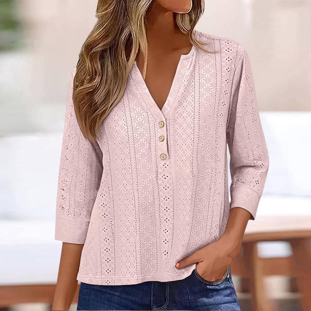 Blouse Femme Boutonnée Col en V Manches Courtes Hauts