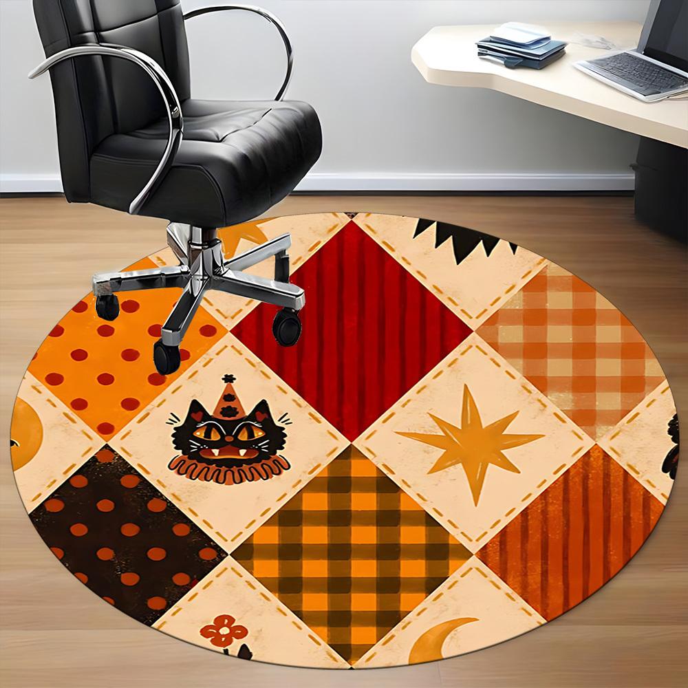 1pc Halloween Cat Office Round Area Rug, Indoor Mat Suitable For Office, Under Office Chairs Bedroom Living Room Home Decor, Room Deco 165