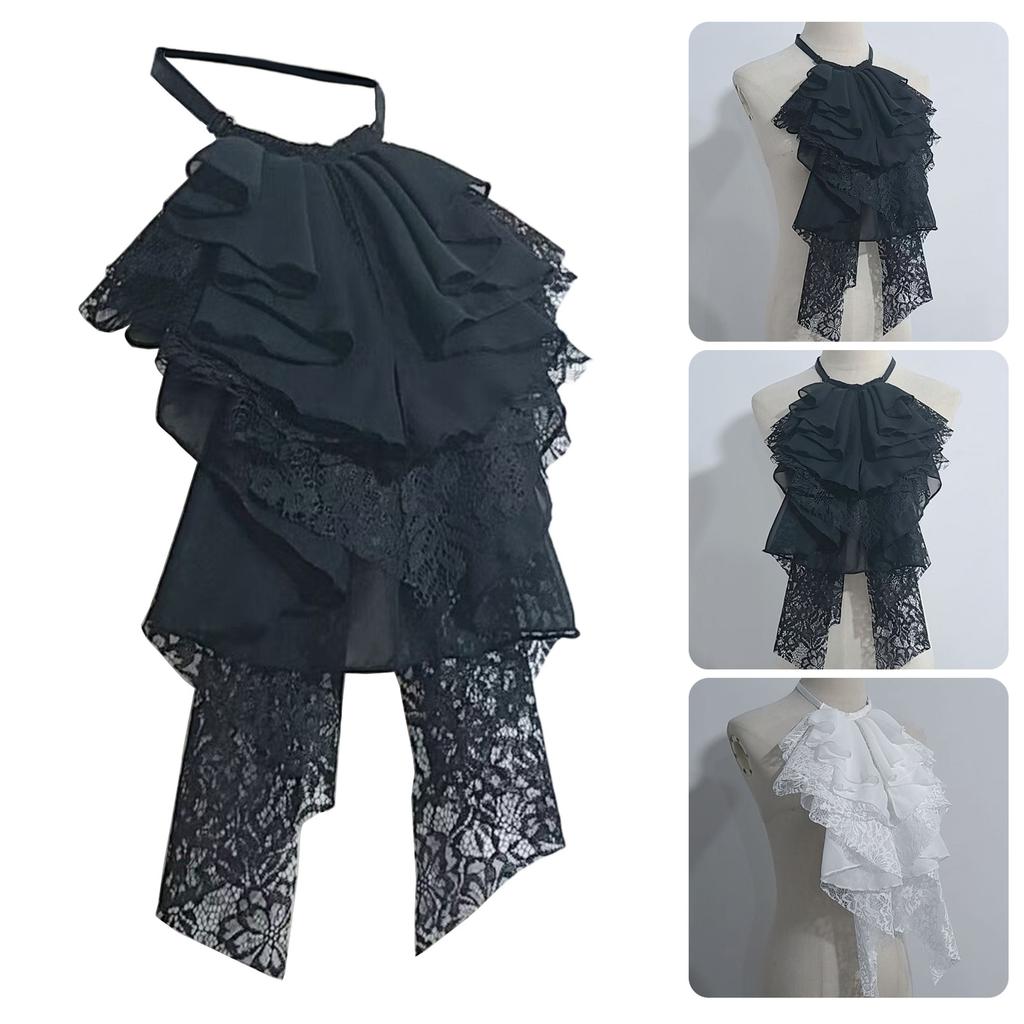 Renaissances Ornate Layered Ruffle Lace Faux Collar Shirt Front Jabot Necktie For Historical Cosplay Costume Enhancement