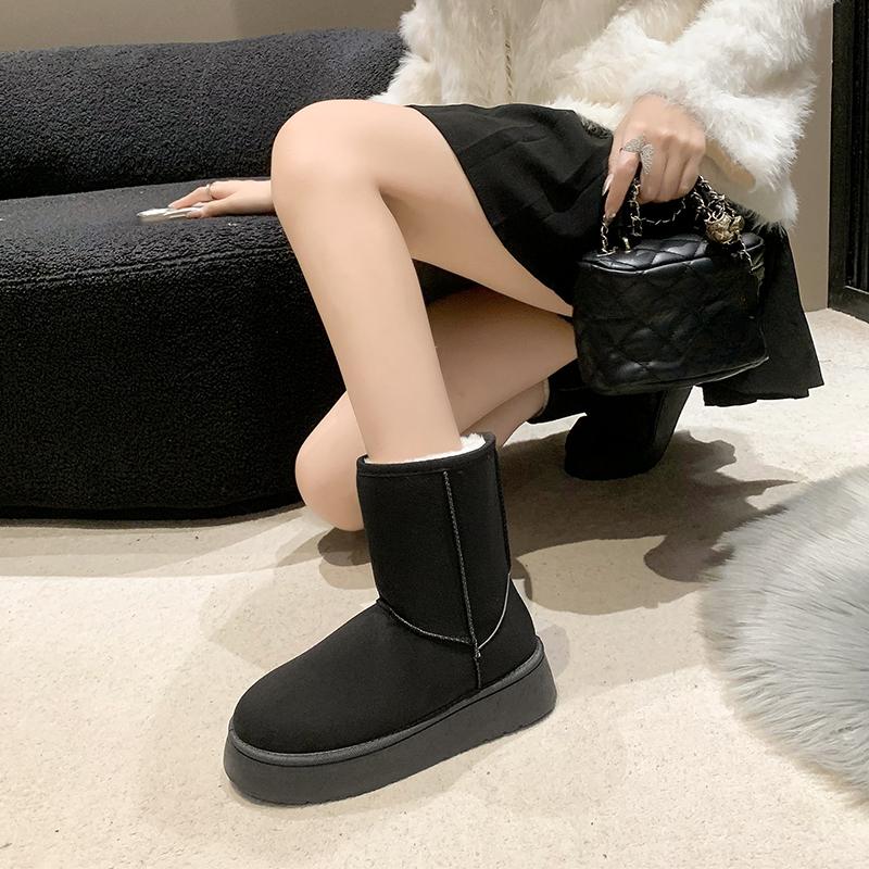 BCEBYL Autumn and Winter Fashion New Solid Color Warm Round Toe Plus Velvet Comfortable Thick-soled Women's Short Boots