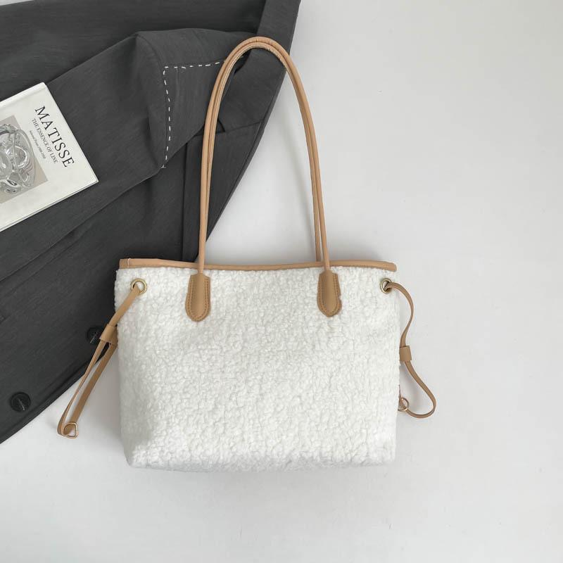 Plush Large-capacity Tote Bag Women's New Fashion Handbag Simple Casual Commuter Shoulder Bag