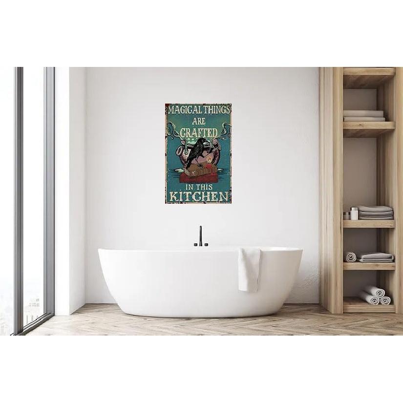 Witch Kitchen Decor Poster Tin Sign Crow Magical Things Are Crafted In This Kitchen Vintage Metal Sign For Indoor Farmhouse Coffee Shop Halloween