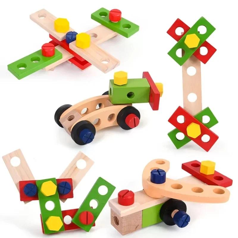 non-toxic Educational Montessori Kids Toys Plastic Wooden Toolbox Pretend Play Children Nut Screw Assembly Simulation Carpenter Tool Toys