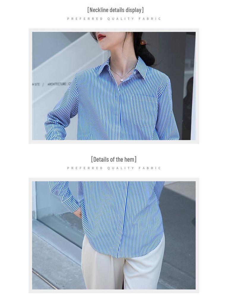 Spring 2025 Women's Casual Blue-Striped Long-Sleeve Shirt