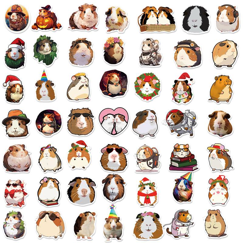 50Pcs Cartoon Guinea Pig Stickers Cute Animals Pvc Decals Funny Decoration Toy Gift Diy Fridge Helmet Phone Suitcase Sticker