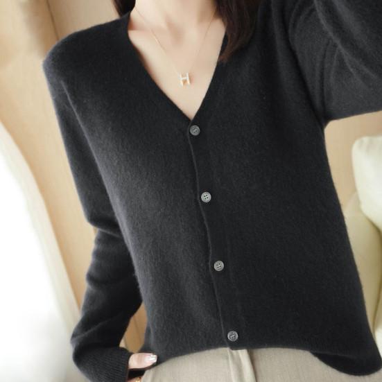 Women Knitting Sweater V-Neck Long Sleeve Button Down Sweater Cardigan Solid Color