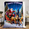 Santa's Sleigh Ride with Reindeer Patterned Flannel Blanket Perfect for the Bedroom Living Room, Sofa, or a Little Nap
