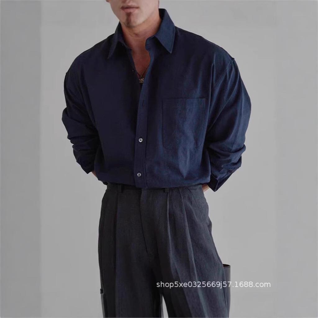 Men's European-Style White Cotton Linen Sun Protection Shirt - Breathable, Loose-Fit, Long-Sleeved with Pocket