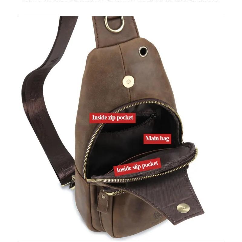 Men's Real Leather Chest Bag Brand Designer Crossbody Sling Backpack Waterproof for Hiking Mountaineering Travel