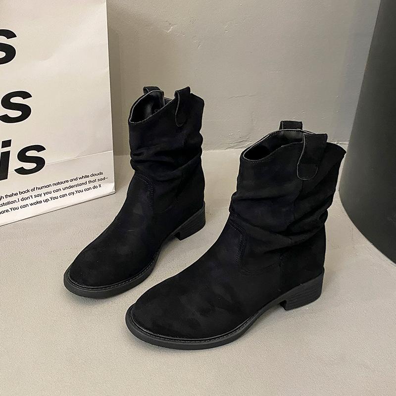 

Maillard short boots women s 2025 autumn and winter new retro pleated stacking boots V-mouth thin western cowboy boots tide 40 чорний