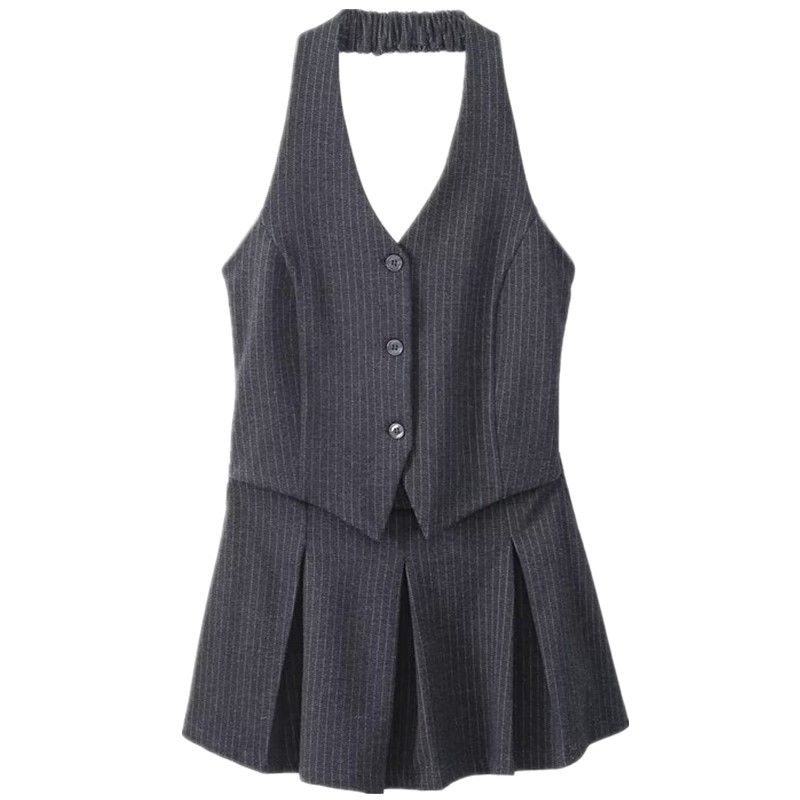 

Spring New Arrival Stripes Vest Hanging Collar Skirt Picture color XS