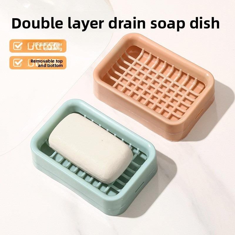 Double-layer Draining Soap Box, Non-drilling Bathroom Soap Box, Bathroom Storage Rack, Suction Cup, Double-layer Soap Rack