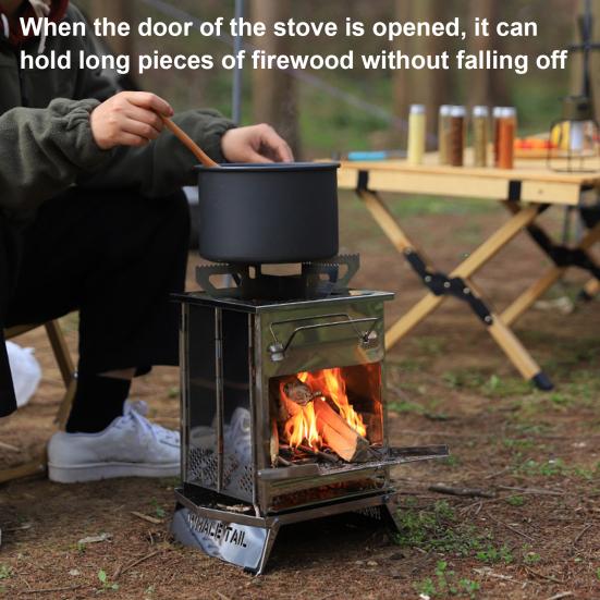 Wood Burning Folding Camp Stove Stainless Steel Grid Multiple Fuels Backpacking Stove Lightweight Collapsible Cooking Stove for Hiking Camping BBQ