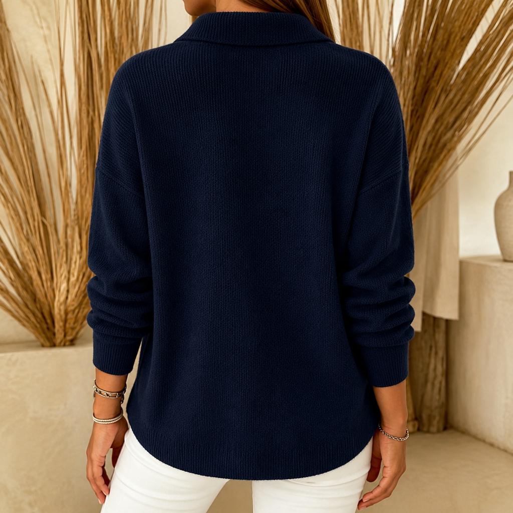Women's Half-Zip Sweater with Turn-Down Collar Loose Fit for Fall Winter Casual Wear