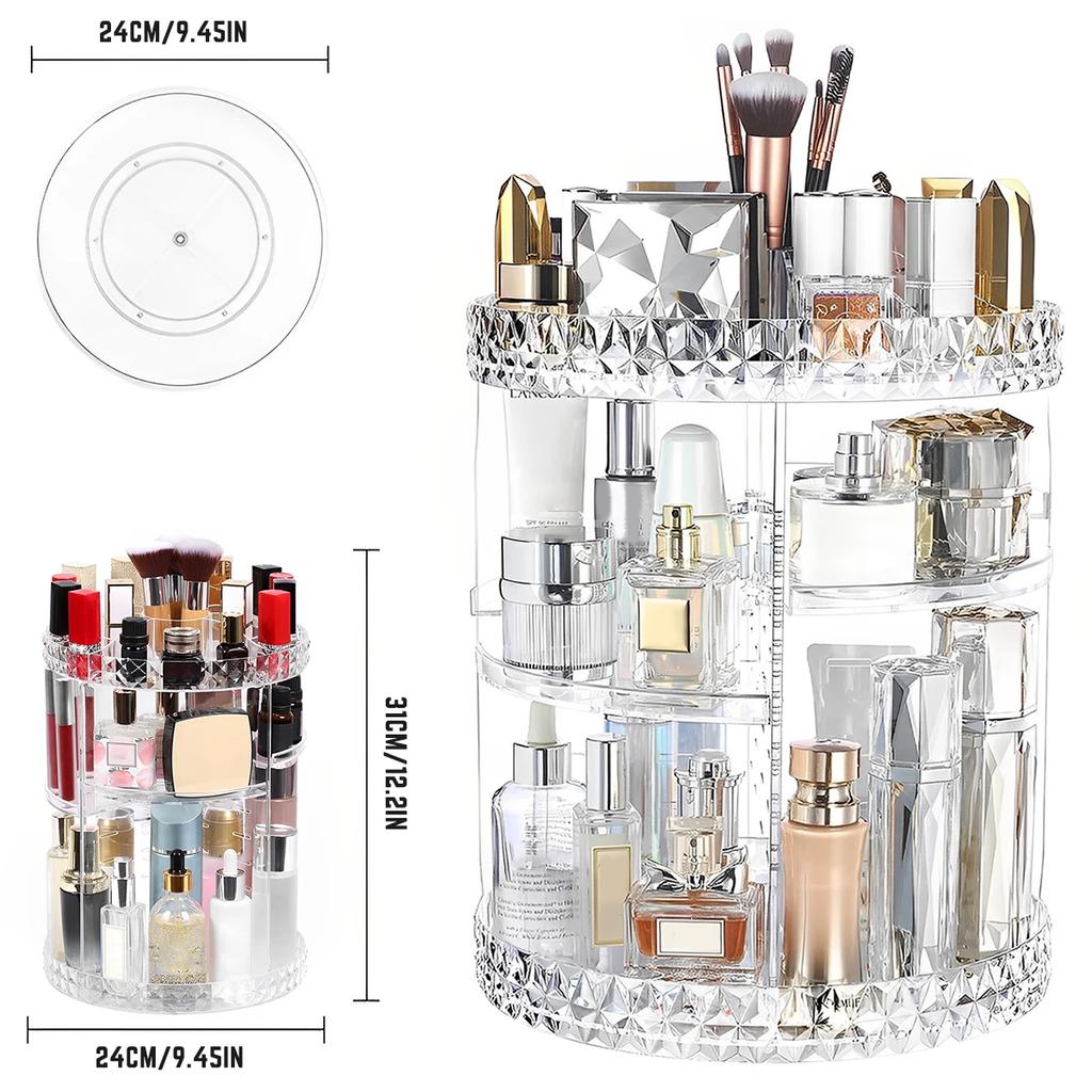 3 Tiers Rotating Makeup Organizer 360 Degree Spinning Makeup Stand  Clear Cosmetic Storage Display Box for Bathroom Skincar