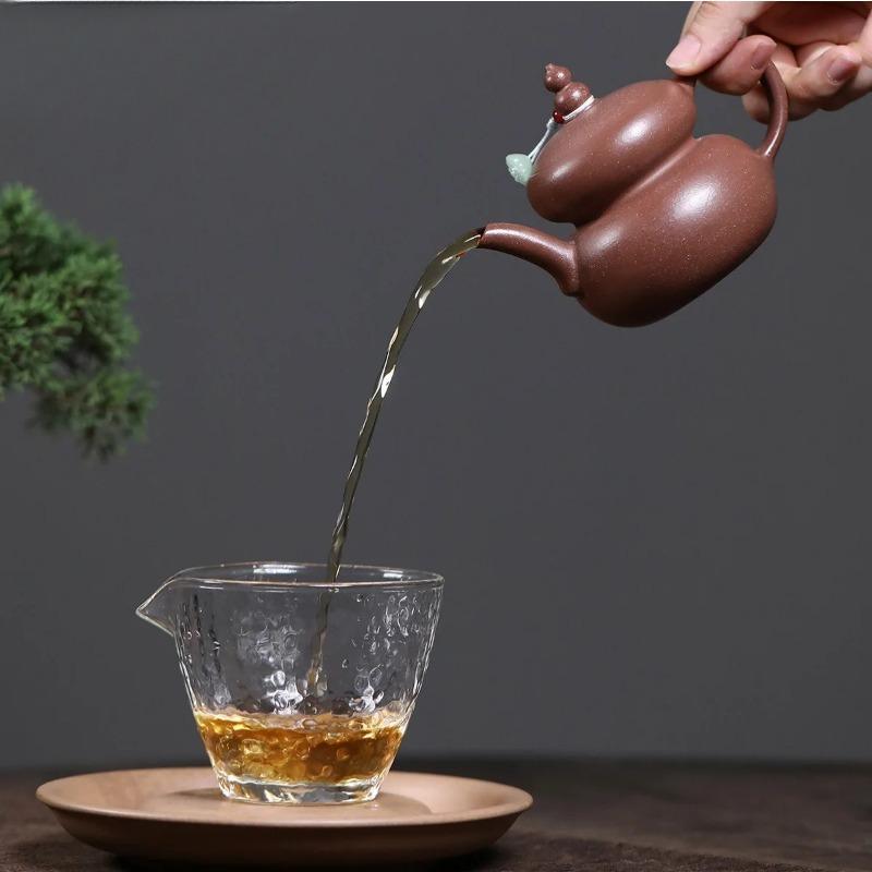 190ml Vintage Yixing Purple Clay Teapots Handmade Gourd Pot Raw Ore Section Mud Kettle Chinese Zisha Tea Set Drinkware Supplies