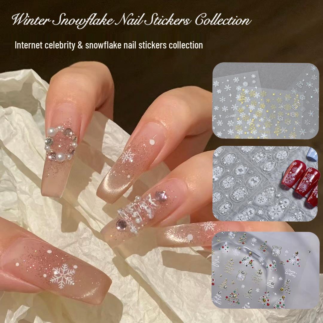 

Winter White Laser Snowflake Nail Stickers – Japanese Hot Stamping Design