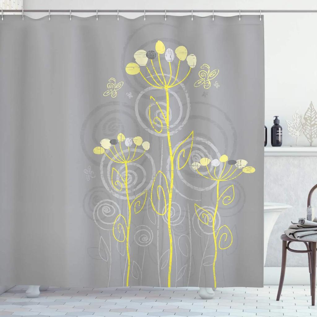 Waterproof Shower Curtain Stained Glass Meadow Flower Dragonfly Polyester Fabric Bath Curtain Home Hotel Bathroom Shower Curtain